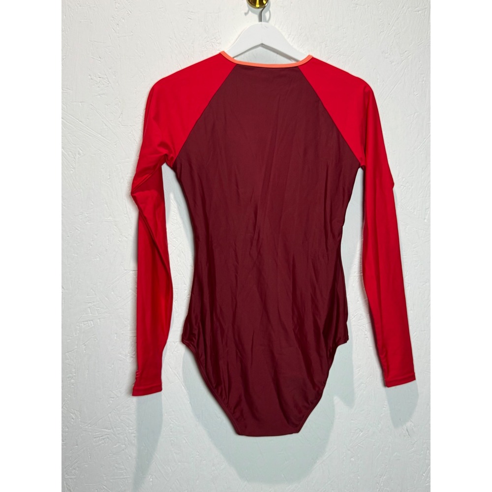 Coolibar Womens Floral Long Sleeve One Piece Swimsuit Rash Guard Red Burgundy S - Picture 5 of 5